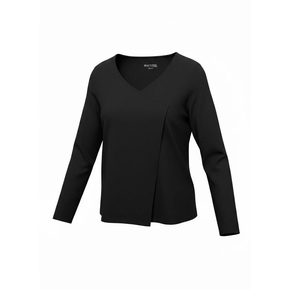 BEAUTIFUL by Lawrence Zarian Women's Large Ponte Vneck Seamed Top Black